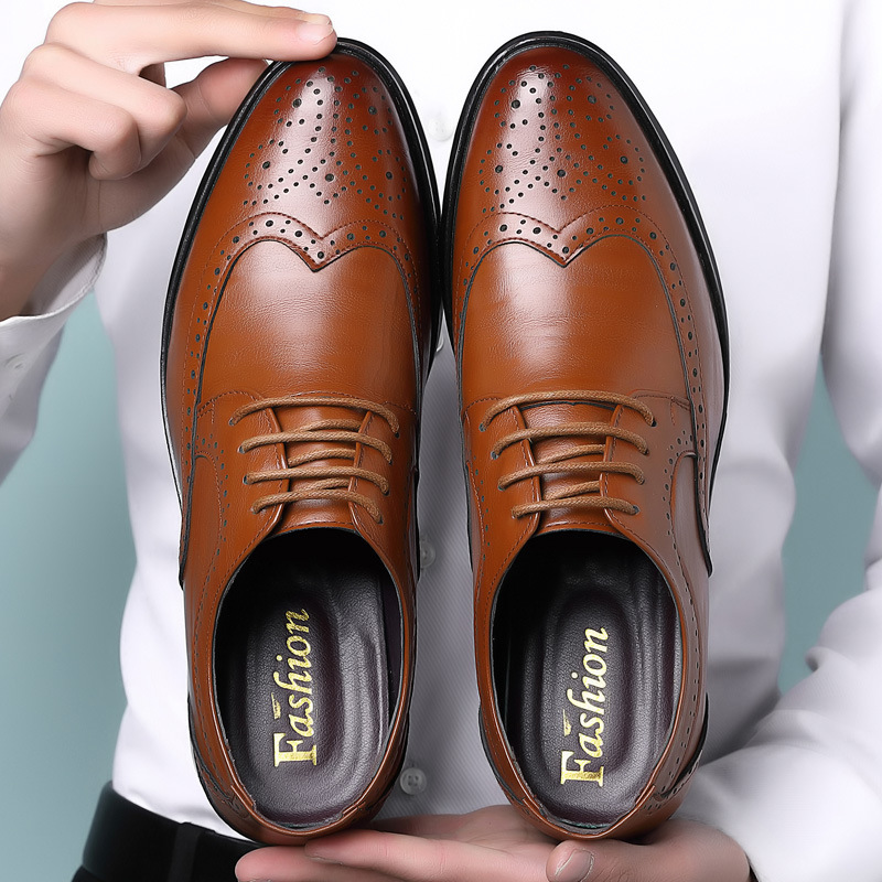 2025 Spring New Brogue Men's Leather Shoes Men's Large Size Business Casual Formal Trendy Men's Shoes 45-46-47