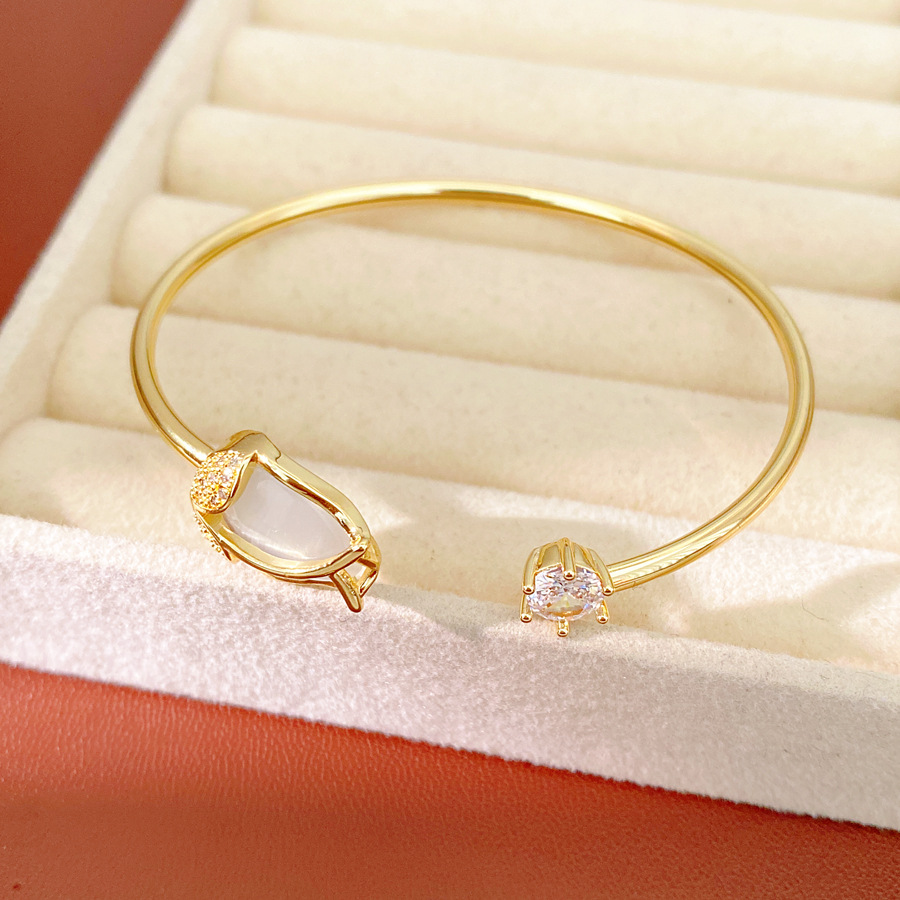Zircon piedra de ojo de gato tulipana flor abertura pulsera temperamento minimalista pulsera de moda ligera joyas de nicho al por mayor