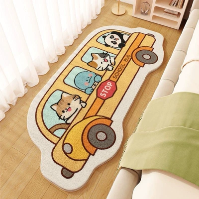 Avtomobil döşəmə paspasları – Window Decoration Stain-Resistant Floor Mat - kitten-school-bus-40120cm-imitation-cashmere