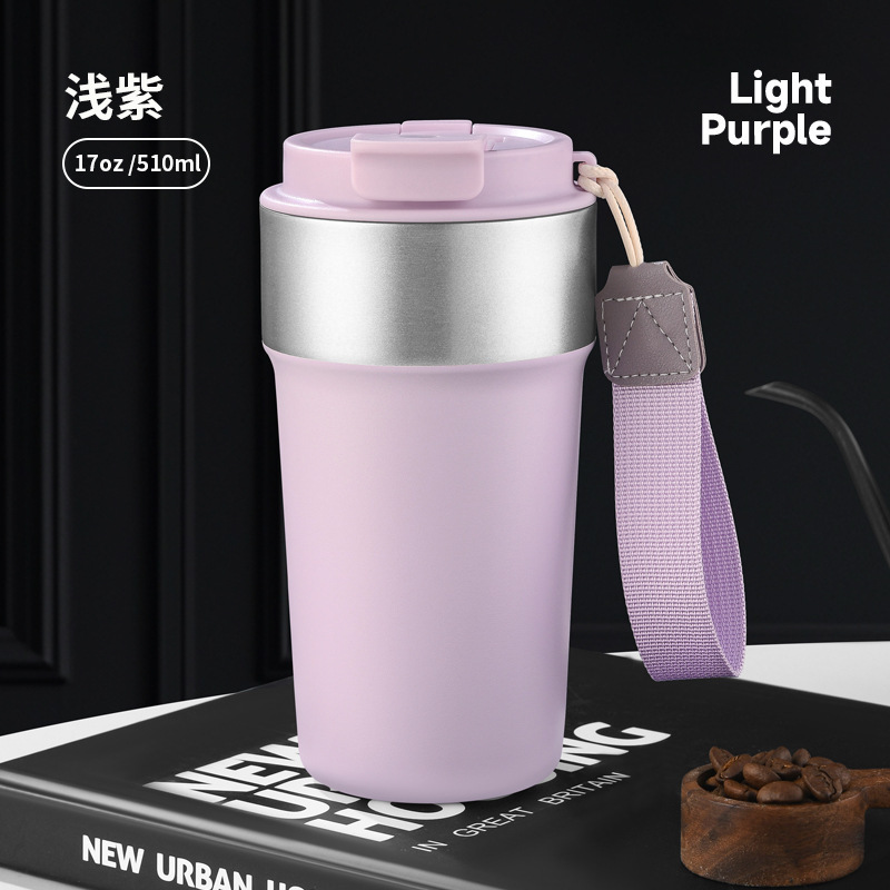 跨境304不锈钢咖啡杯 带提绳便携保温杯高颜值户外车载双饮水杯|undefined