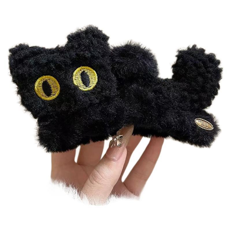 アニメのかわいい黒い猫のヘアピンのぬいぐるみのクリップの女性の大きいサイズの秋冬の気質の後頭部のサメのクリップの頭飾り|undefined