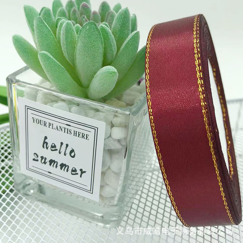 2,5 cm doble borde de oro cinta ramo de flores embalaje cinta caja de regalo arco decoración cinta floral