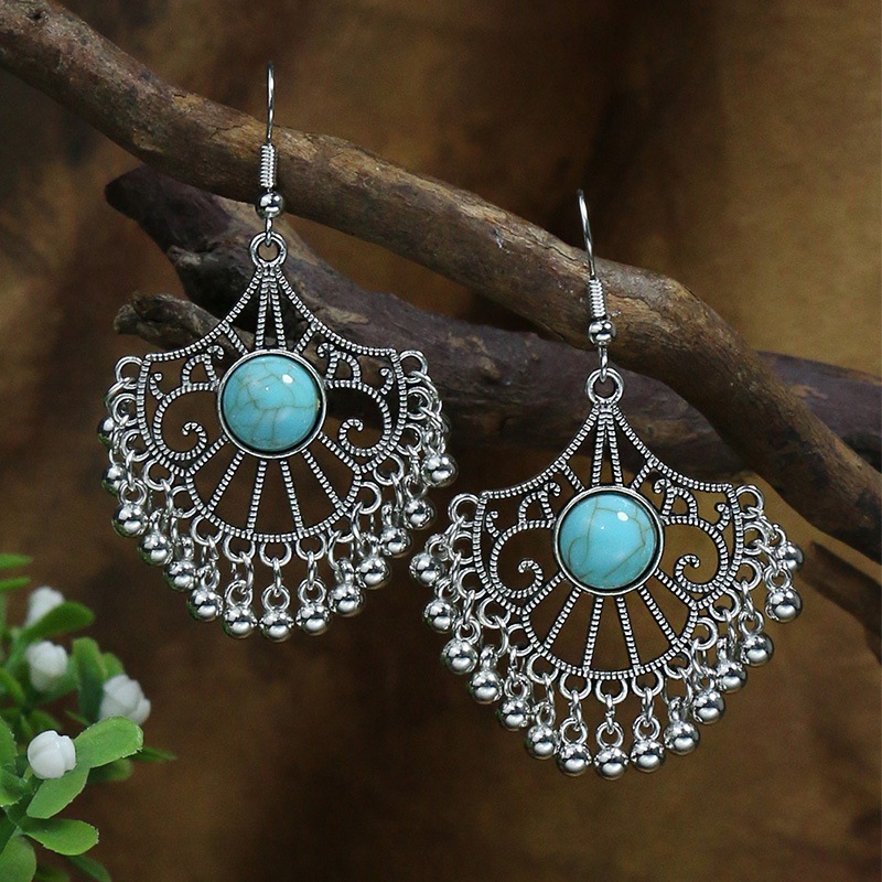 1 Pair Ethnic Style Geometric Plating Alloy Turquoise Drop Earrings display picture 8