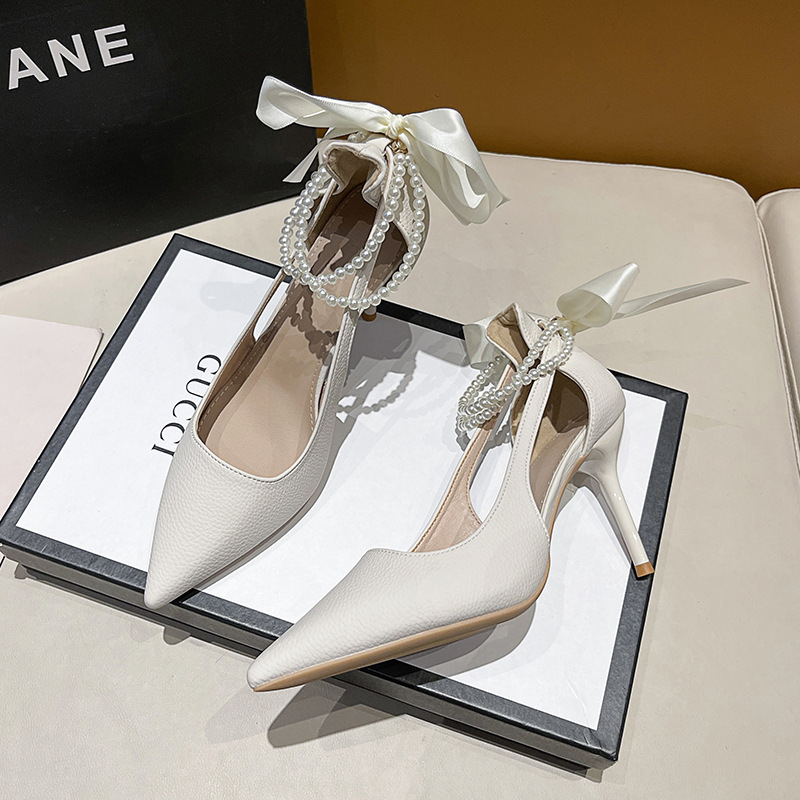 Einfarbige, spitze High Heels für Damen im neuen Sommer- und Herbstdesign 2024, hohle Sandalen mit schmalem Absatz und flachem Mund_voghion.com