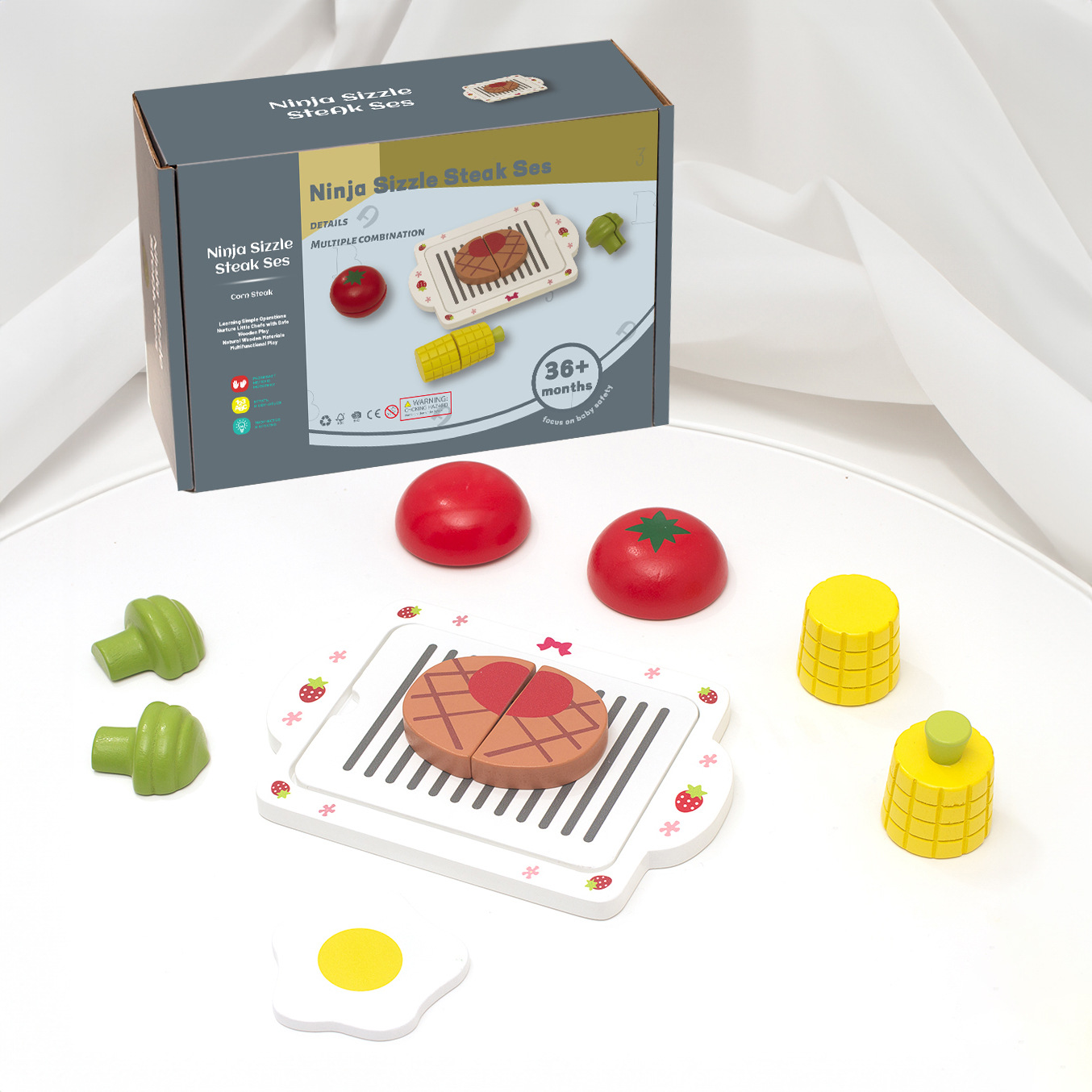 Children's Simulated Fried Steak and Vegetable Snack Set, Pretend Play, Hand-Eye Coordination, Early Education, Educational Kitchen Interactive Toy