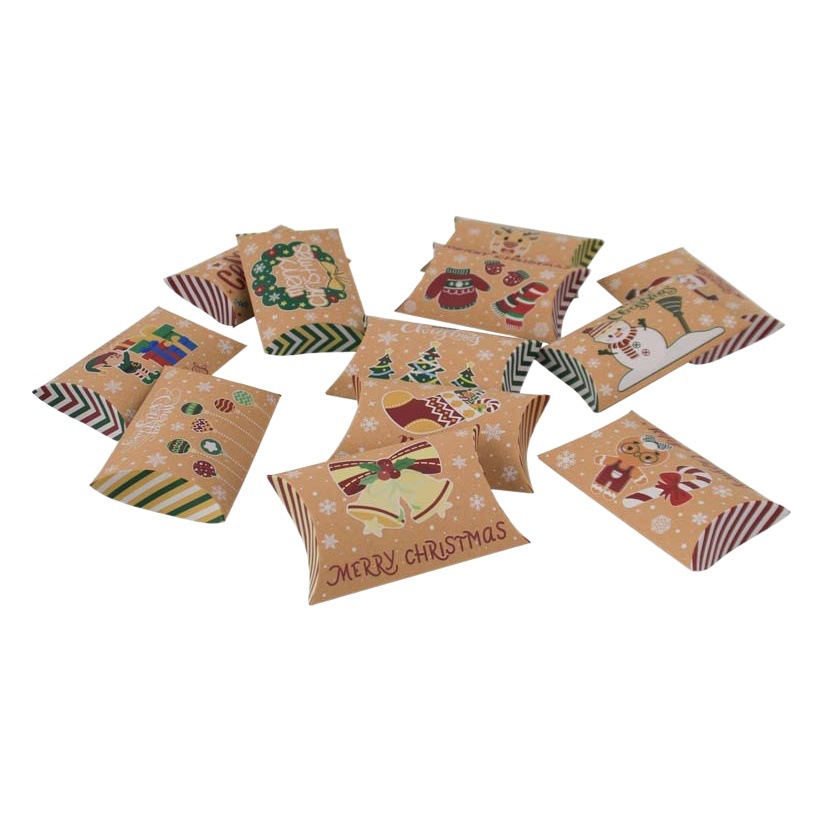 Nueva caja de dulces de Navidad papel Kraft almohada de Navidad caja de dulces caja de embalaje de 12 Colores en stock al por mayor