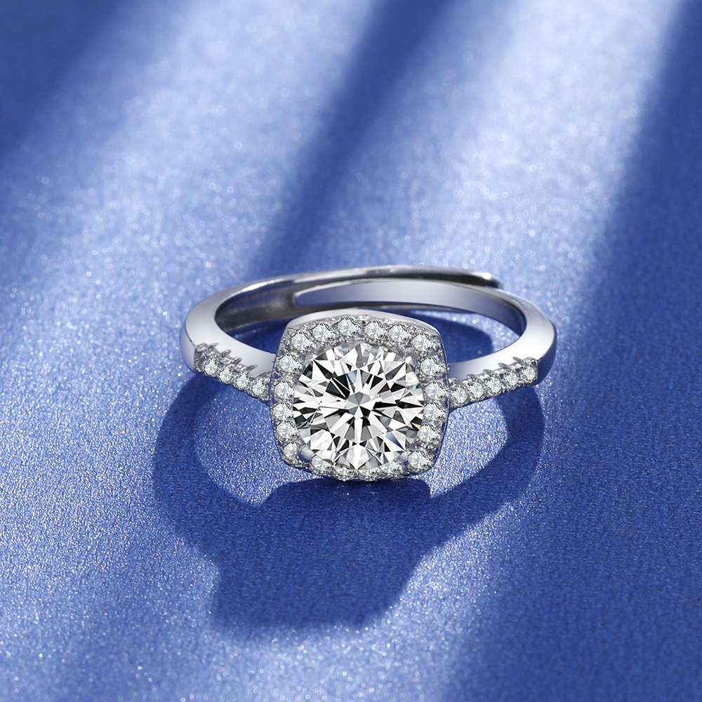 Korean version of square bag high carbon women light luxury temperament, set with diamond rings, open ring for couples_voghion.com
