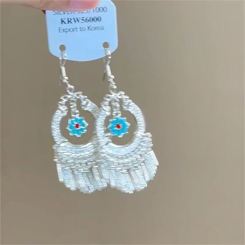 ボヘミアンエスニックスタイルレトロシェルタッセルイヤリング女性用ハイエンドニッチデザイン宮殿スタイルイヤーフックイヤリング|undefined