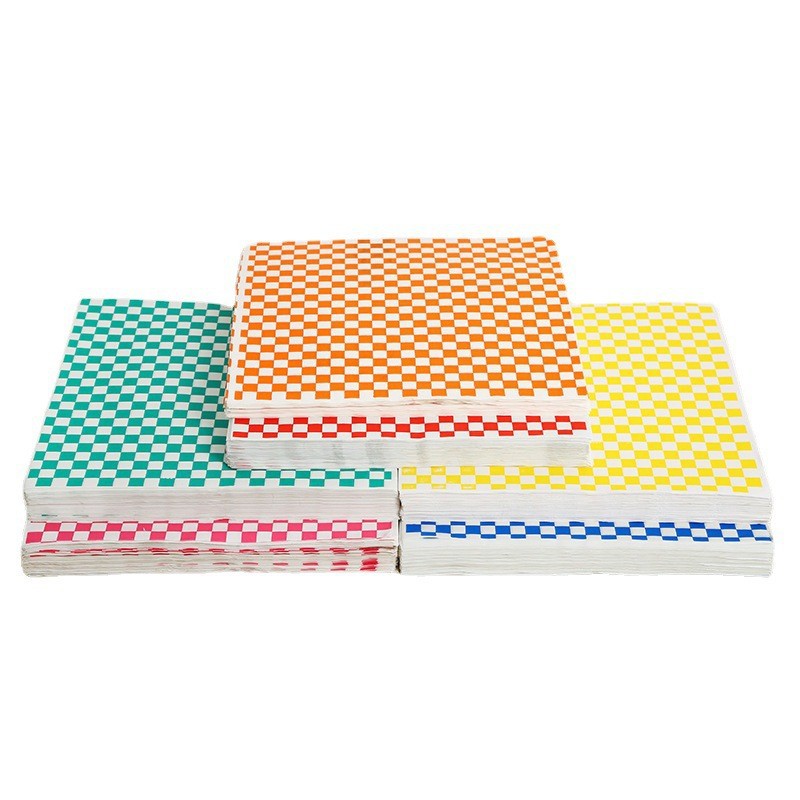 彩色棋盘格子汉堡纸批发一次性蛋糕面包烘焙用纸淋膜防油包装纸