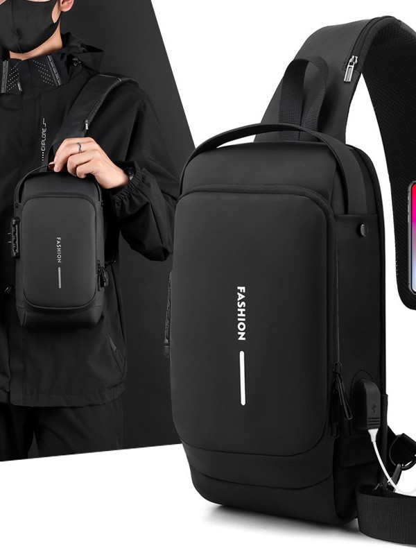 Bloqueo de contraseña anti-robo bolso de pecho de hombre mochila de motocicleta mochila deportiva al aire libre interfaz USB bolso de pecho mochila deportiva