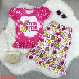 精品外贸婴幼儿童套装批发粉色黄色棒球女孩新款运动套装