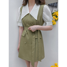 桃桃2023夏季韓版小衫+雙排扣連衣裙女設計感法式短袖裙子套3519
