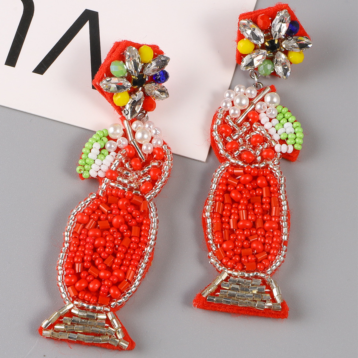 Fashion Wine Glass Resin Beaded Rhinestones Drop Earrings display picture 5