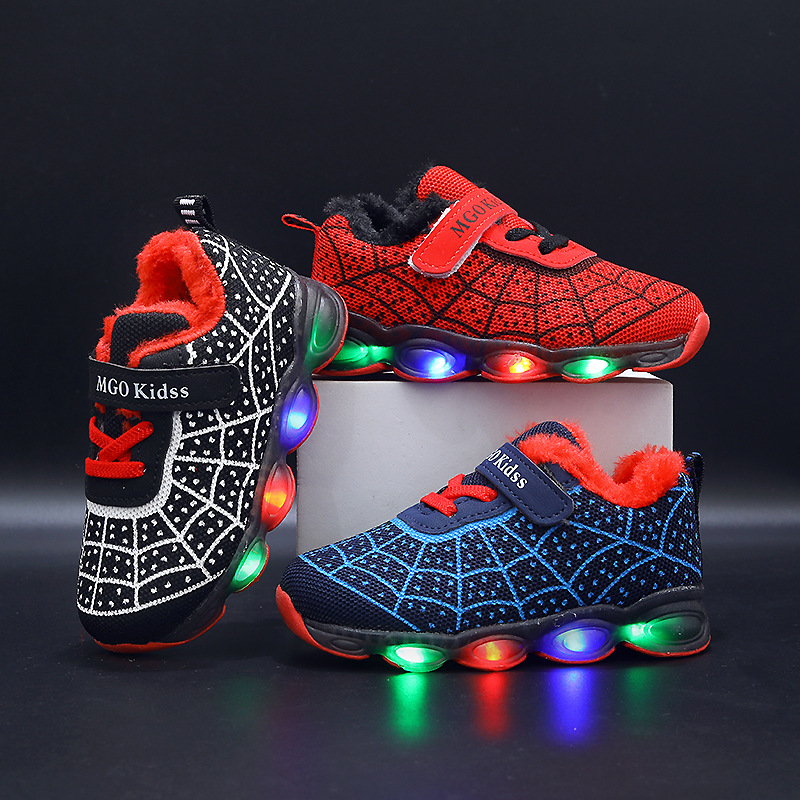 2024 Spider-Man Glowing Plush Children's Light-Up Shoes Boys and Girls Running Shoes Glowing Sneakers Warm and Light-Up