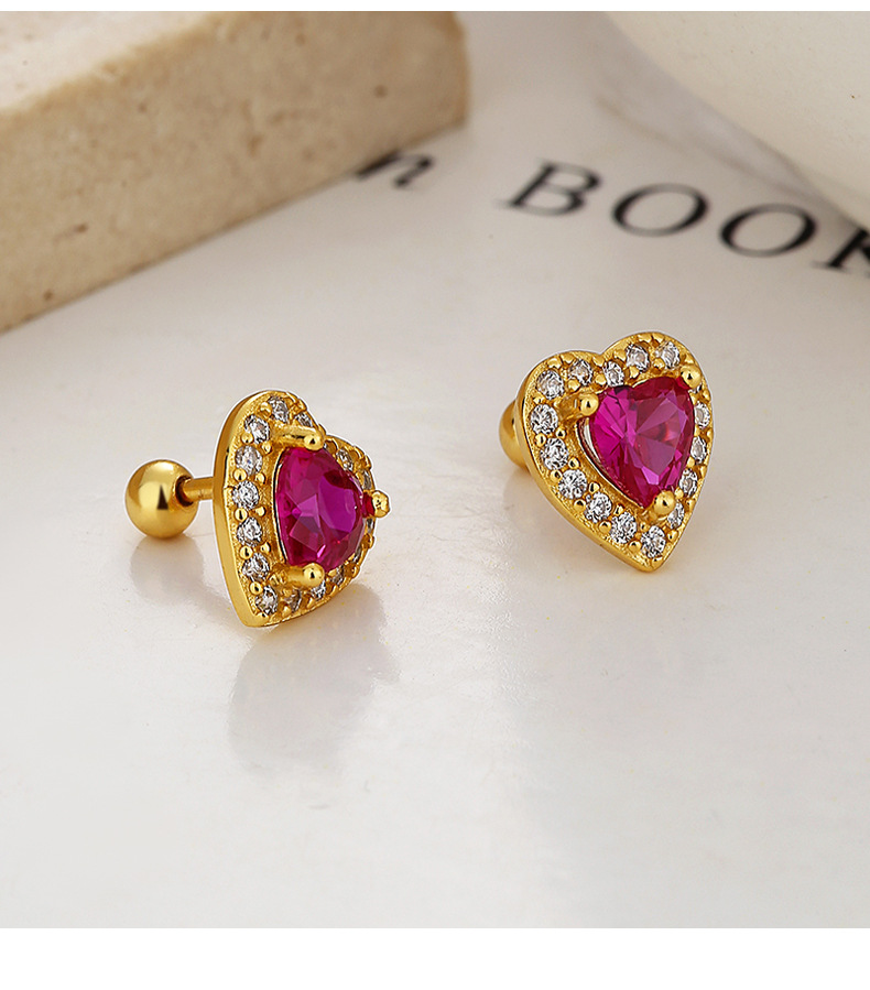 6g Weight Zircon Inlay Material Ear Studs Classification 1 Pair Quantity Street Occasion 1 Pair 925 Sterling Silver Zircon Heart Shape Ear Studs