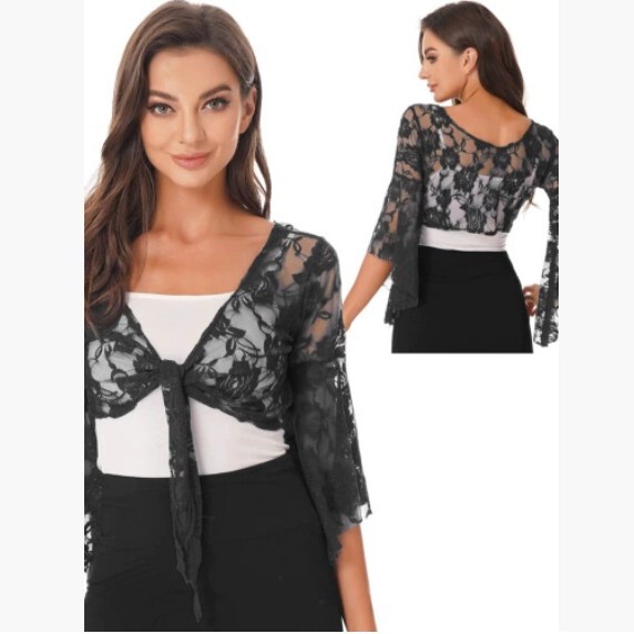 Women's Short Single-Layer Lace Shirt, Bridal Wedding Dress, See-Through Thin Blouse with Arm-Covering Wedding Lace Shirt Women's Short Single-Layer Lace Shirt, Bridal Wedding Dress, See-Through Thin Blouse with Arm-Covering Wedding Lace Shirt
