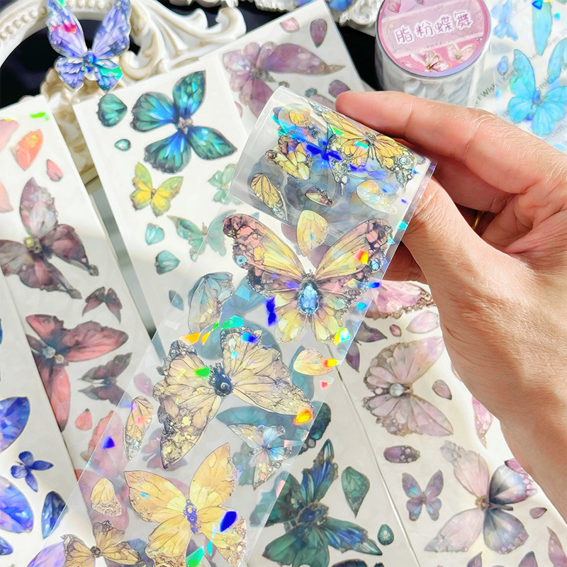 Butterfly Dance conchas láser de mano cinta adhesiva pet paisaje pegatinas roll retro mano mano DIY tarjetas de decoración pegatinas