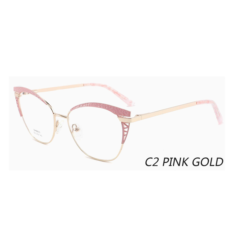2022新款金屬光學眼鏡架貓眼女士镂空雙色近視鏡框歐美時尚平光鏡