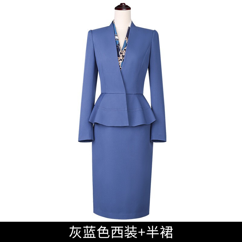 职业女裙套装米白色高端西装外套女西服时尚酒店经理美容师工作服|undefined