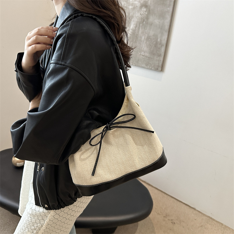 2024 nuevo nicho coreano retro empalme tela bolsa de mano bolso de hombro de gran capacidad bolso de brazo