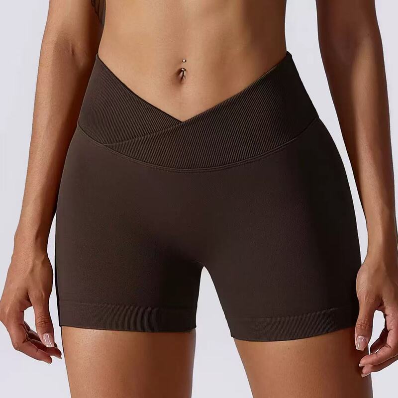 Ins Cross-Border Seamless High-Waisted Butt-Lifting Peach Shorts Outdoor Sports Leggings Cross-Waist Yoga Shorts for Women