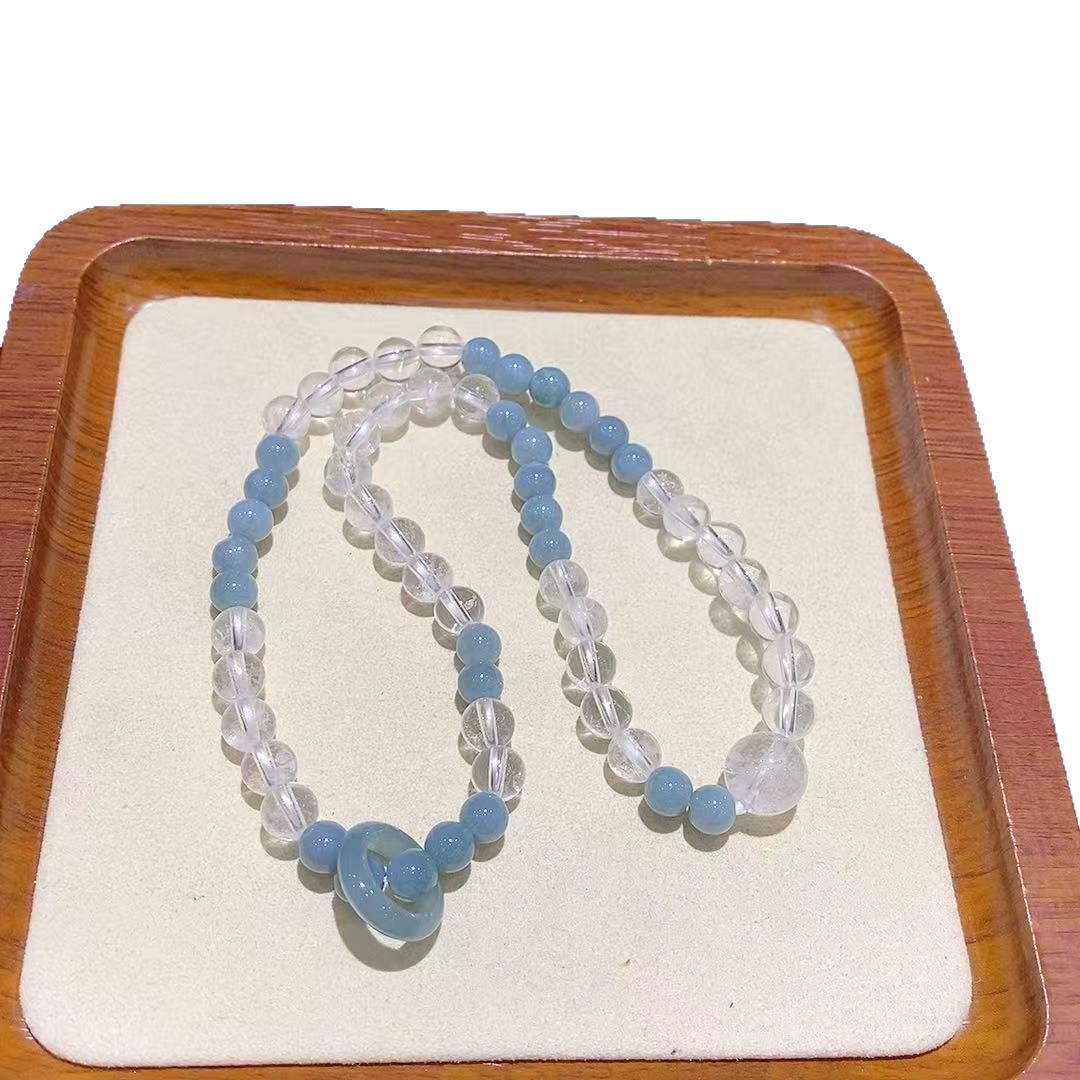 Reggiseno a doppio anello con cristalli bianchi e giada blu, semplice, versatile, alla moda e squisito, da donna._voghion.com