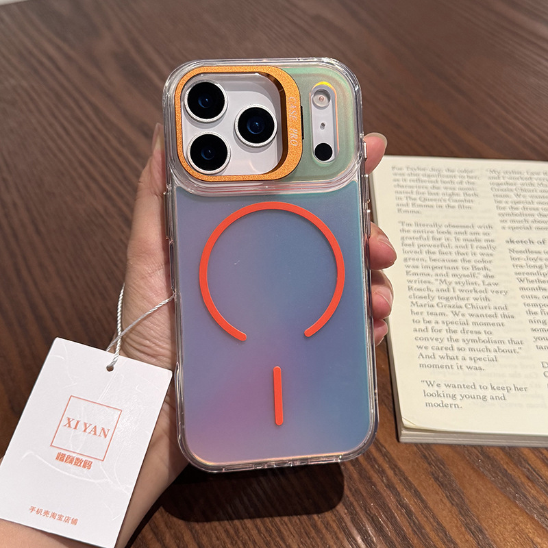 适用iPhone17promax手机壳磁吸金属镜头支架苹果16Pro保护壳镭射ip15手机套软胶14/13PM镭射奢华12潮外壳|undefined