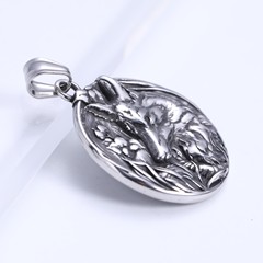 歐美外貿不鏽鋼鑄造重金屬街頭潮流復古狼頭動物圓牌吊墜飾品吊墜