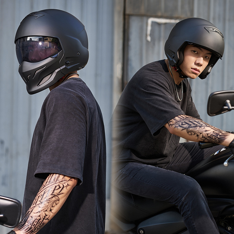 Certificación 3C casco de motocicleta retro casco completo locomotora eléctrica hombre y mujer invierno cuatro estaciones casco escorpión combinación de medio casco