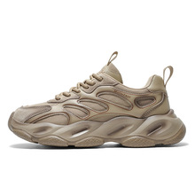 男士复古风低帮厚底缓震运动鞋户外轻便舒适百搭休闲鞋皮面老爹鞋