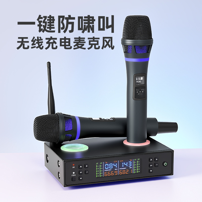 Wholesale Factory Professional Wireless Microphone Rechargeable Integrated Receiver Anti-Howling Performance Home Microphone