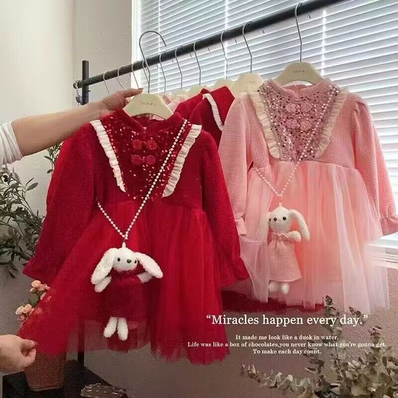 女童连衣裙两件套秋冬季2025新款洋气宝宝周岁礼服保暖加绒公主裙|undefined