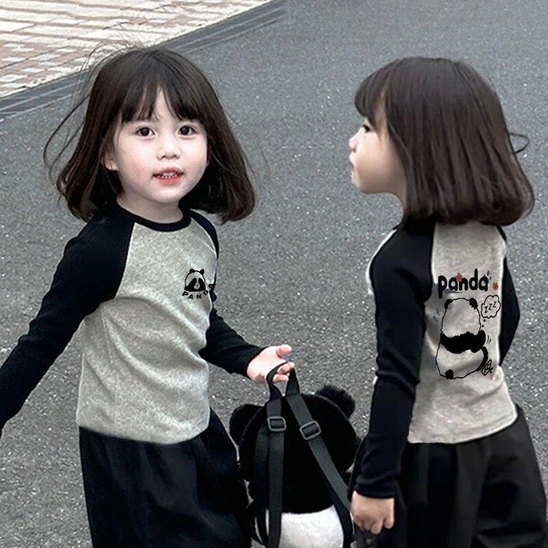 Cross-border pure 100% cotton children's raglan long-sleeve T-shirt, stylish top, Korean style, spring and autumn, round neck, versatile, cute for toddlers and young children
