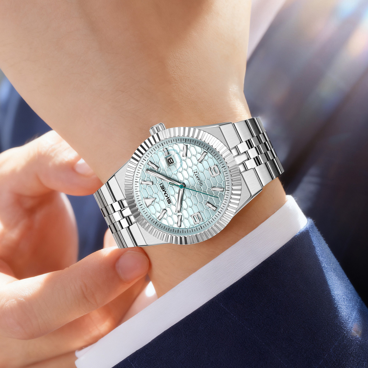 Momento de alta gama reloj de hombre correa de acero calendario nocturno impermeable reloj de pulsera comercial transfronterizo fábrica de fuente personalizada spot