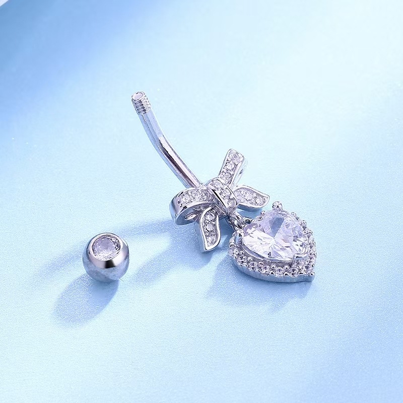 Creative Heart-Shaped Zircon Navel Ring, Gold Pink Belly Button Piercing Jewelry, Light Luxury Style, 2024 Spring detail image 7