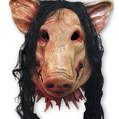 萬聖節化妝舞會面具 電鋸驚魂3豬八戒面具 帶發豬頭面具