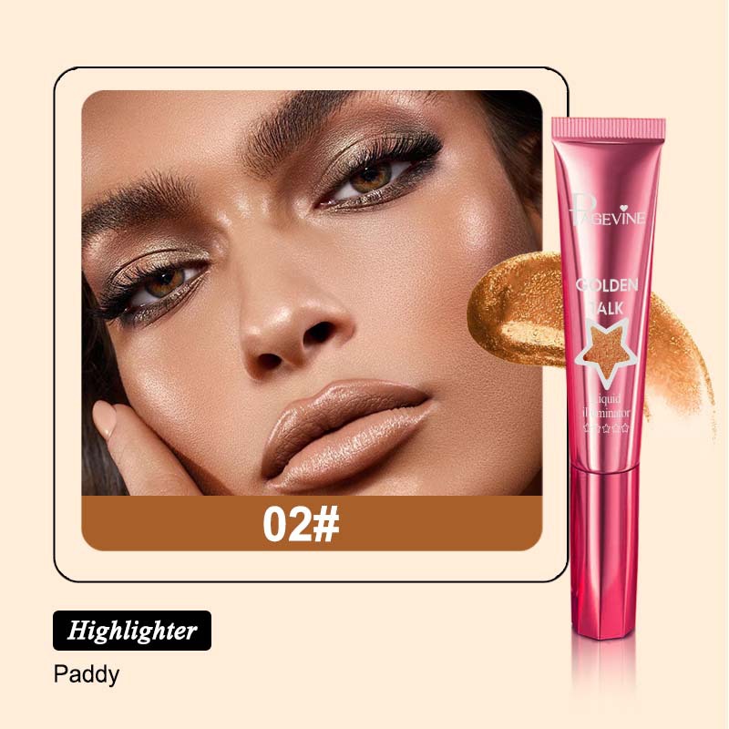 Iluminador líquido PAGEVINE transfronterizo, corrector iluminador de larga duración, sombra de ojos de un solo color con brillo, polvo iluminador rosawee