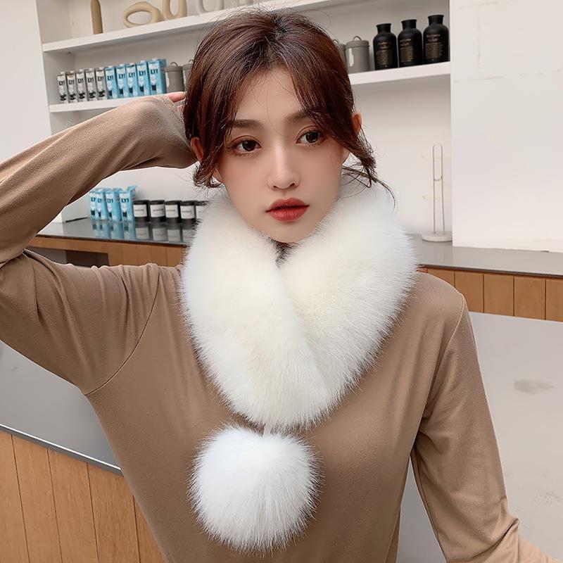 Dickey Collar Faux Fur white fox fur collar thickening imitation fur warm scarf wool hanfu collar silk ball female in winter