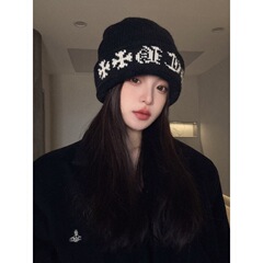 针织帽子女秋冬新款大头围双层毛线冷帽加厚保暖费尔岛堆堆帽潮