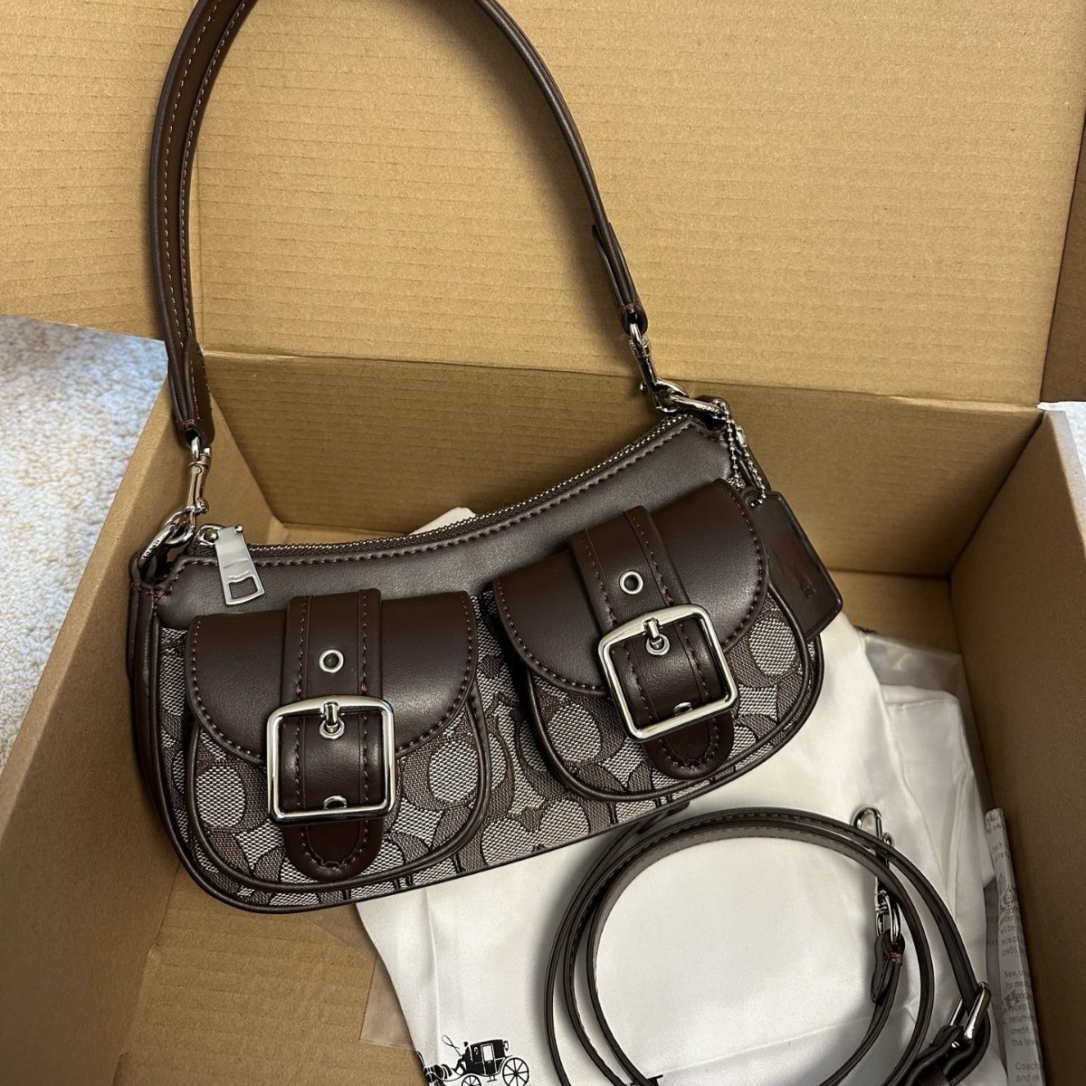 Koujia 2025 New Women's Bag Ashton Retro Underarm Bag Vintage Baguette Motorcycle Shoulder Crossbody Mahjong Bag - Thumbnail 4