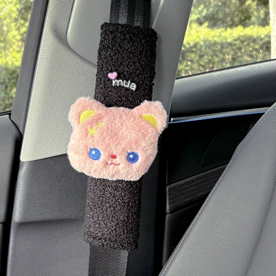 Strap Anti-Strangle, Seat belt shoulder pad - mua-letters-pink-cat-sheep-velvet-shoulder-pads-black