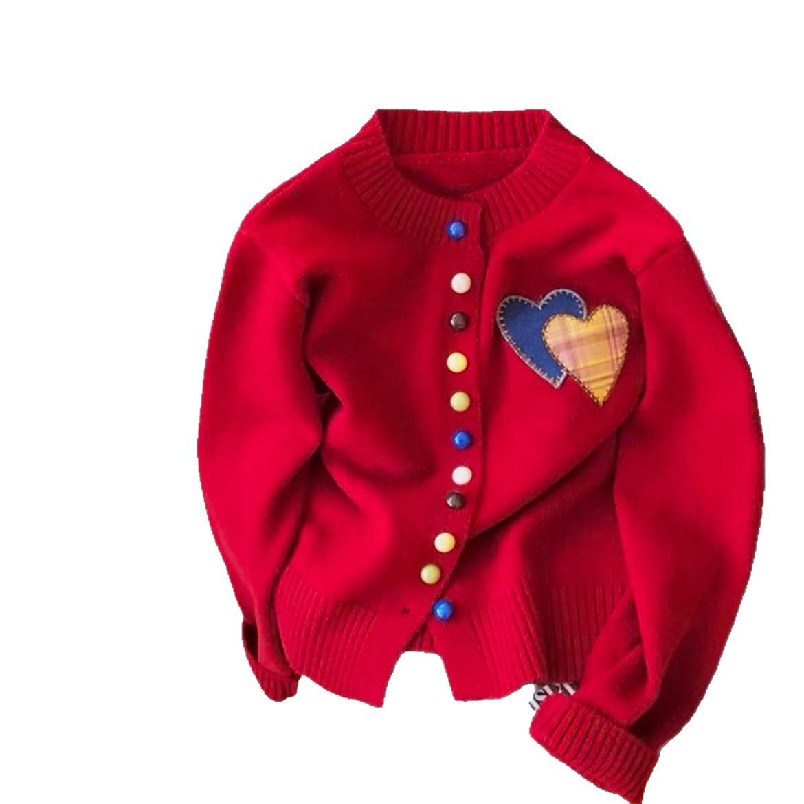 Women's Colorful Button Heart Embroidered Short Knit Cardigan Loose Fit Casual Sweater Spring Autumn Versatile_ecoleips.com