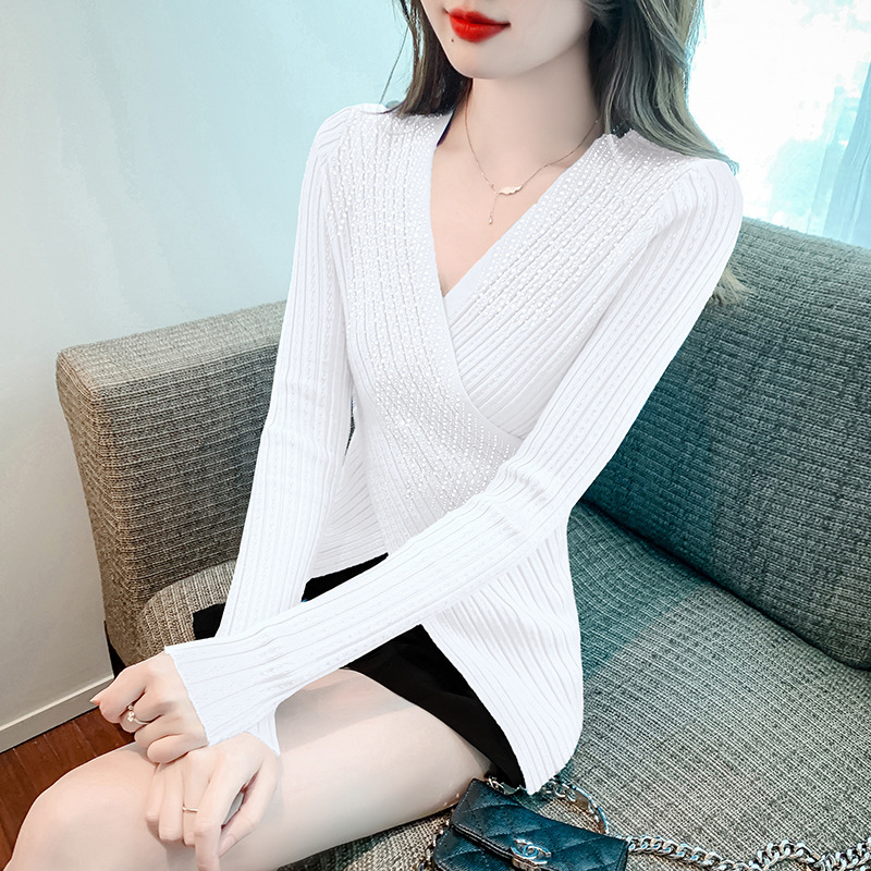 스웨터 사용자 정의 2023 불규칙한 핫 다이아몬드 디자인 니트 바닥 스웨터 가을, 겨울 다목적 서양식 풀오버 긴 소매