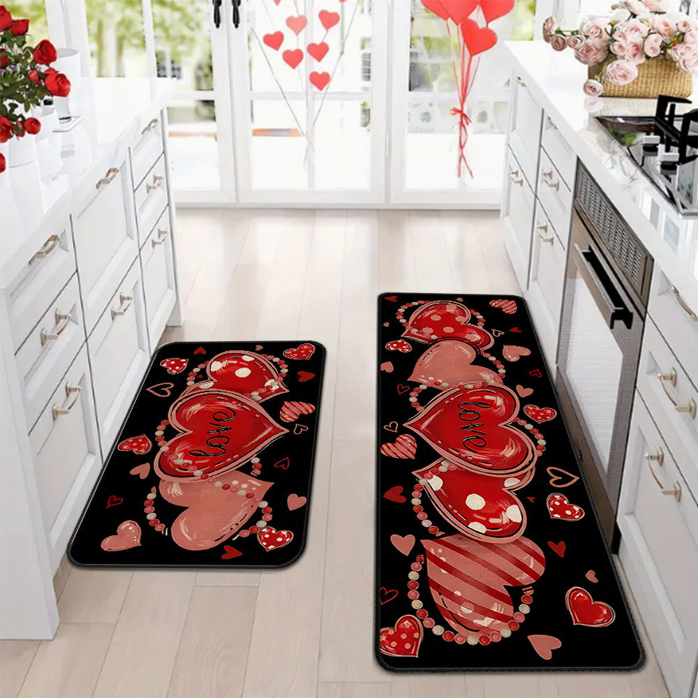 Amazon día de San Valentín alfombra de piso de cocina doméstica dos piezas conjuntos de alfombra de piso resistente a la suciedad y alfombra de puerta de entrada