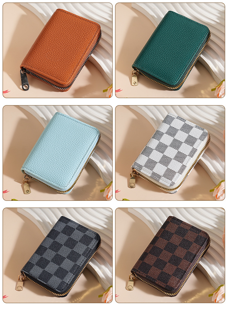 Zipper Closure Type Women's Stripe Plaid Solid Color Pu Leather Zipper Card Holders