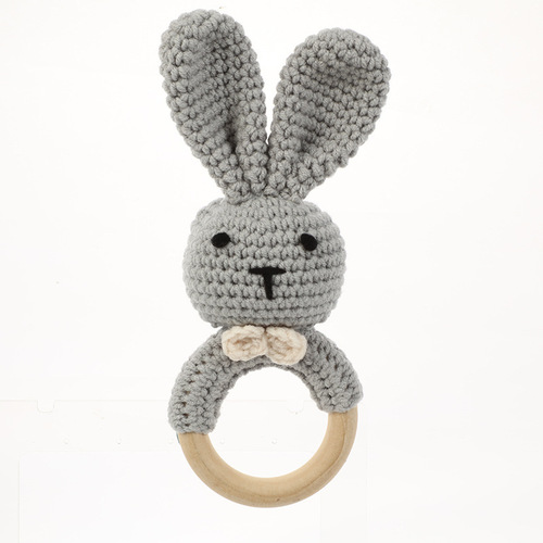 Cotton thread wooden rabbit rattle DIY crafts woven ornaments to soothe baby teething toys accessories chewing fun