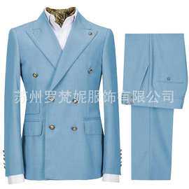 新款亚马逊外贸商务休闲西服男两件套套装新郎婚礼宴会礼服西装