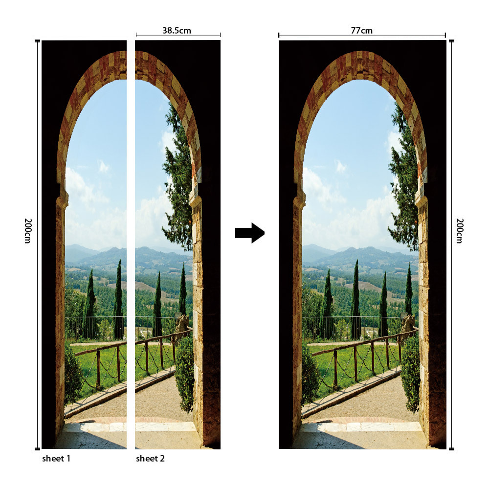 Pegatinas para puertas 3D respetuosas con el medio ambiente, autoadhesivos, fabricantes de origen al por mayor, patrones populares transfronterizos de alta definición, adhesivos para puertas impermeables, a prueba de aceite y antiincrustantes