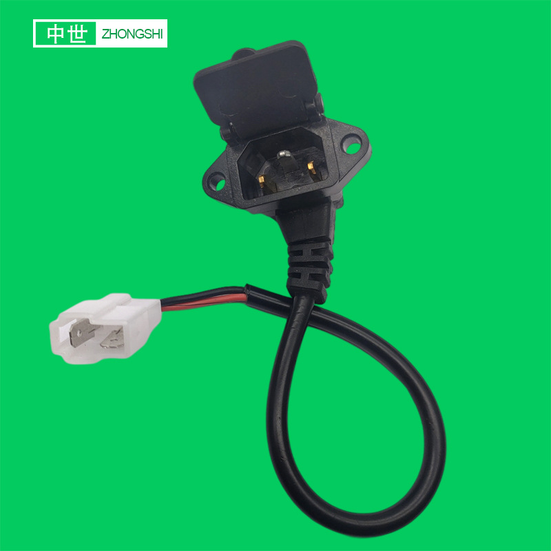 电动车插座 一体成型带盖T字型一横两竖弯头品字插座带延长线防水