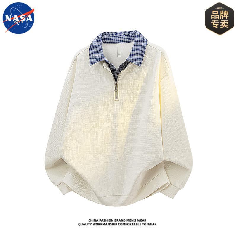 Nasa Brand High-Quality Fake Two-Piece Long-Sleeve Polo Sweatshirt for Men, Fashionable and Versatile Large-Size Top for Spring and Autumn Nasa Brand High-Quality Fake Two-Piece Long-Sleeve Polo Sweatshirt for Men, Fashionable and Versatile Large-Size Top for Spring and Autumn